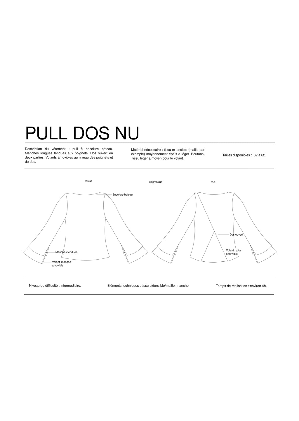 Pull dos nu - patron de couture PDF